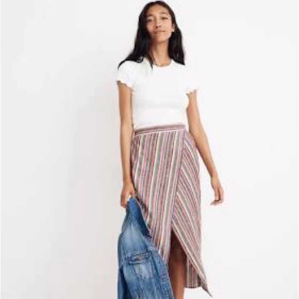 Madewell Overlay Midi Skirt in Rainbow Stripe
